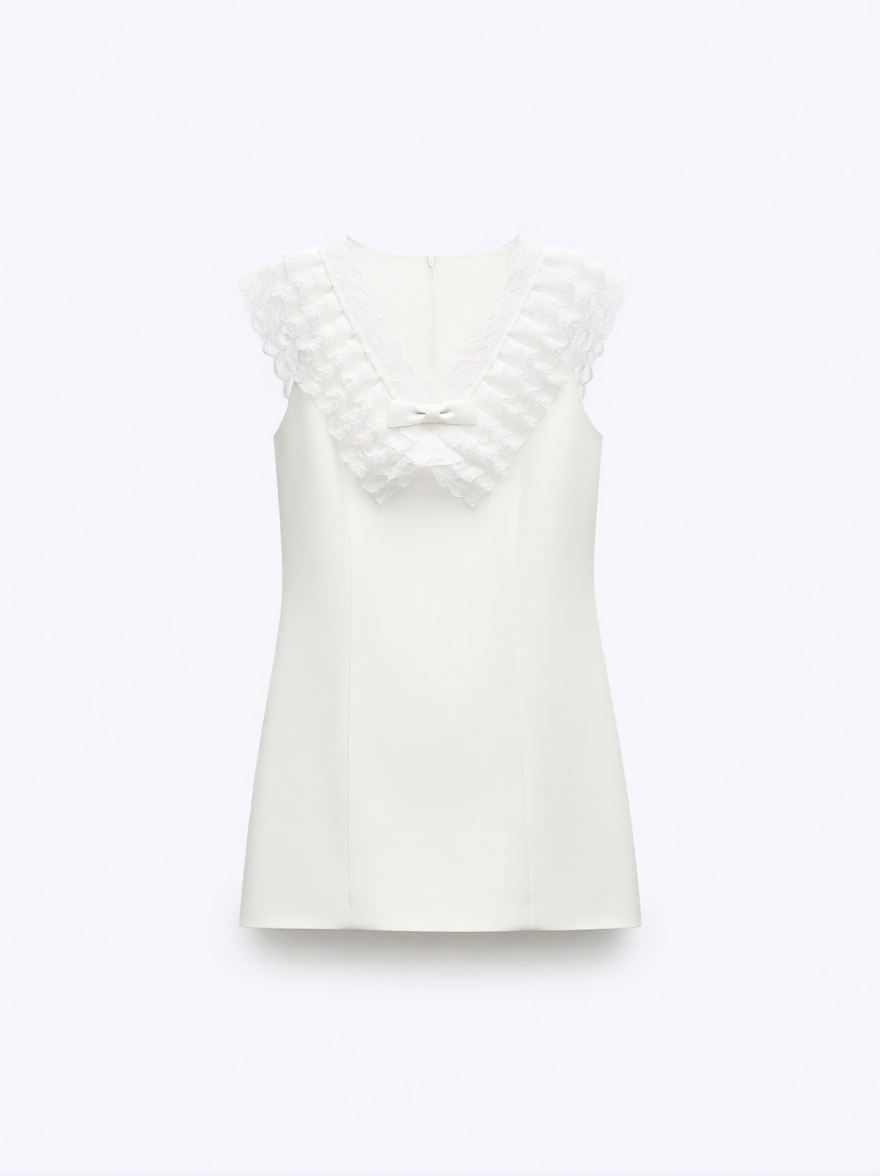 法式荷葉邊無袖短洋裝