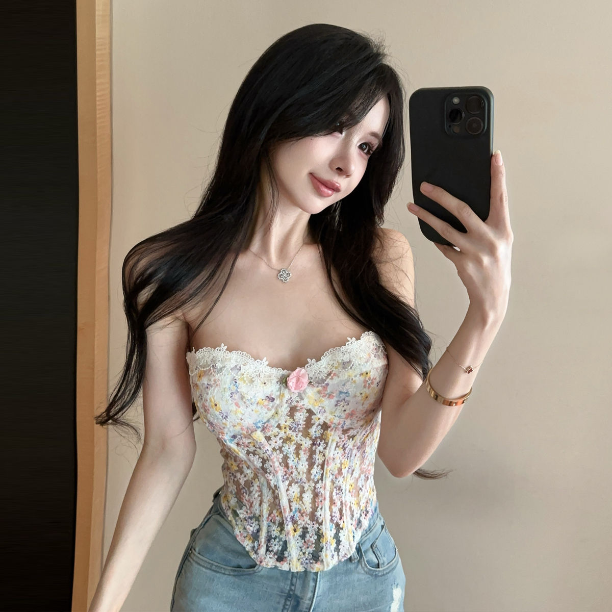 蕾絲碎花收腰馬甲衣