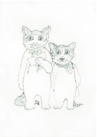 仲良しのネコ、手に持っているのはラブレター？.