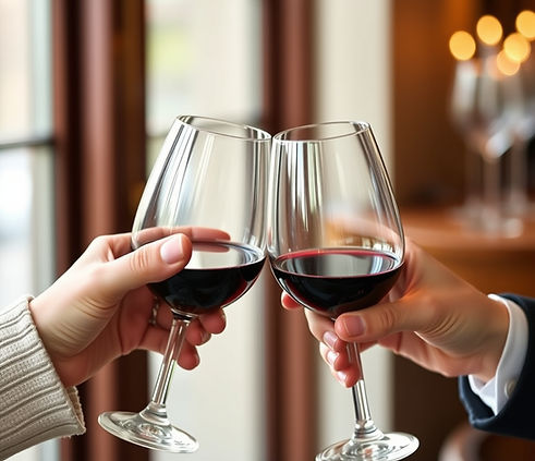 Two elegant wine glasses being clinked in celebration.jpg