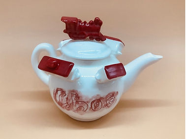 Red Train Teapot hand Built slip cast ceramic underglaze colours and clear glaze $290.jpg