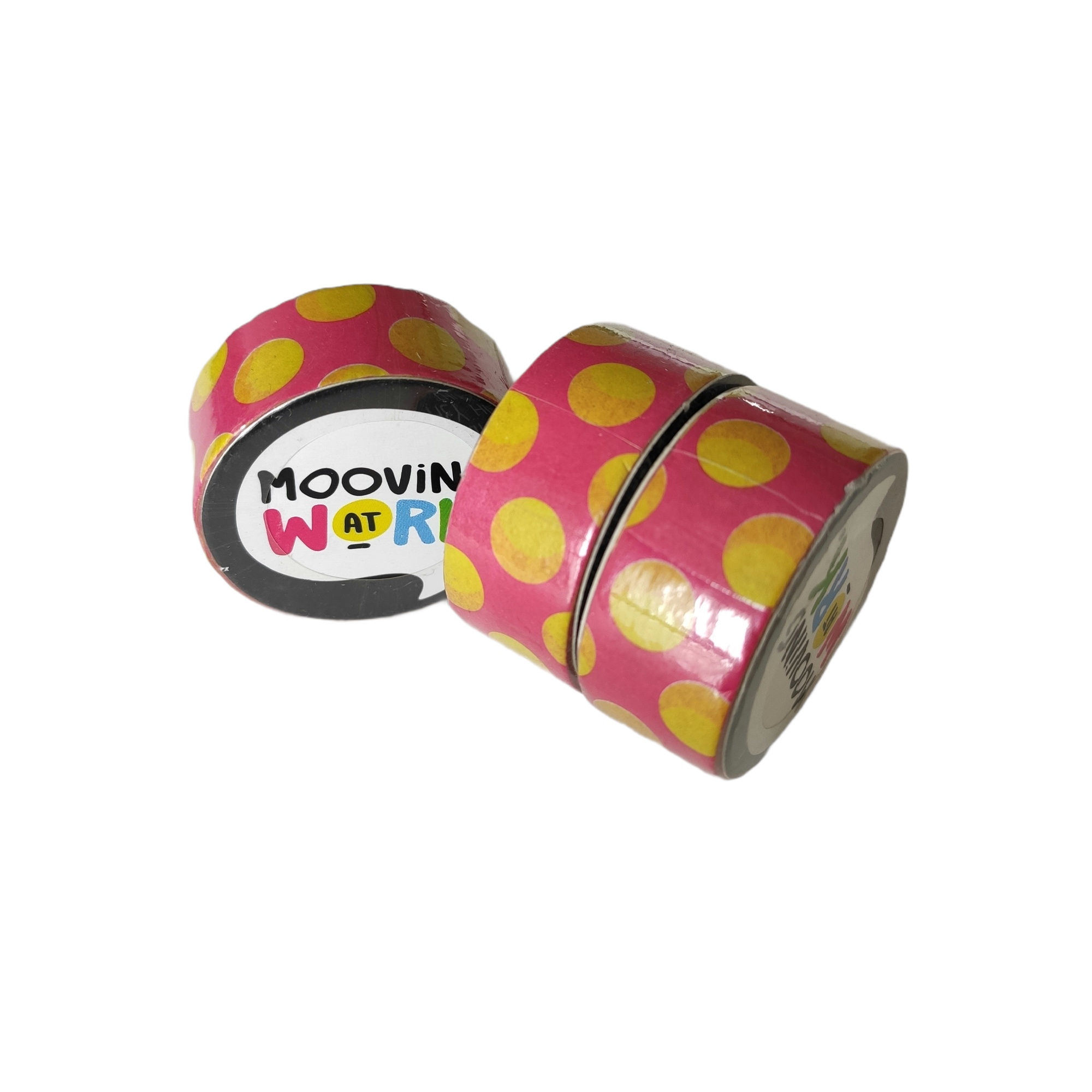 Cinta decorativa fucsia lunares amarillos