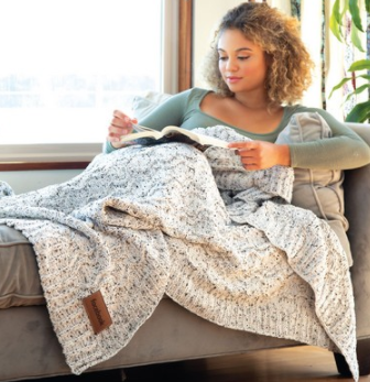 Vanilla Cookie Heather Cable Knit Chenille Blanket