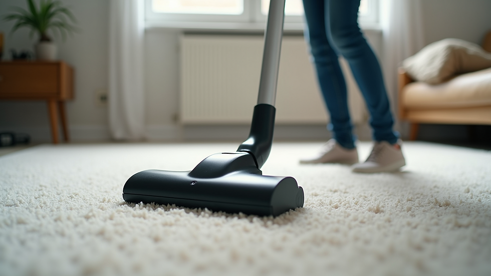 Close-up view of a vacuum cleaner on a clean carpet