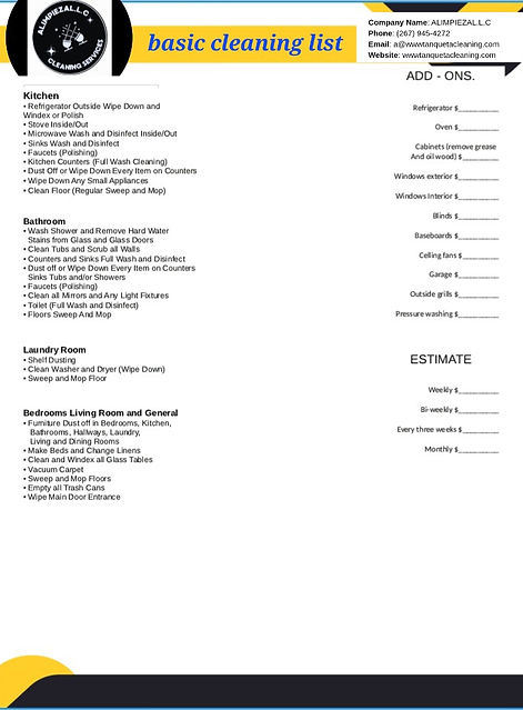 Basic Cleaning list