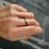 Thumbnail: Oxidised Dot Textured Silver & Gold 2mm Stacking Ring