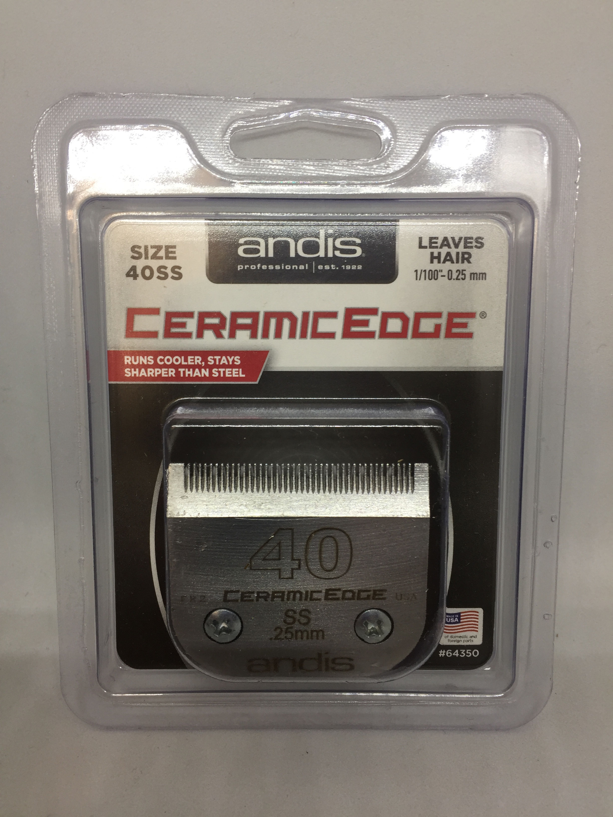 Andis CeramicEdge 40SS clipper blade in package, size 40SS, leaves hair.