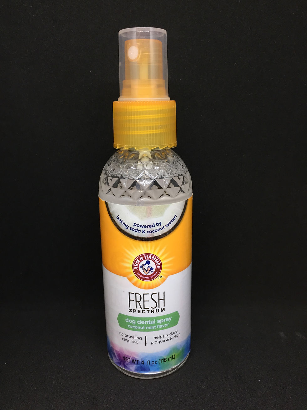 Fresh Spectrum spray bottle, odor eliminator, powered by baking soda and coconut water.