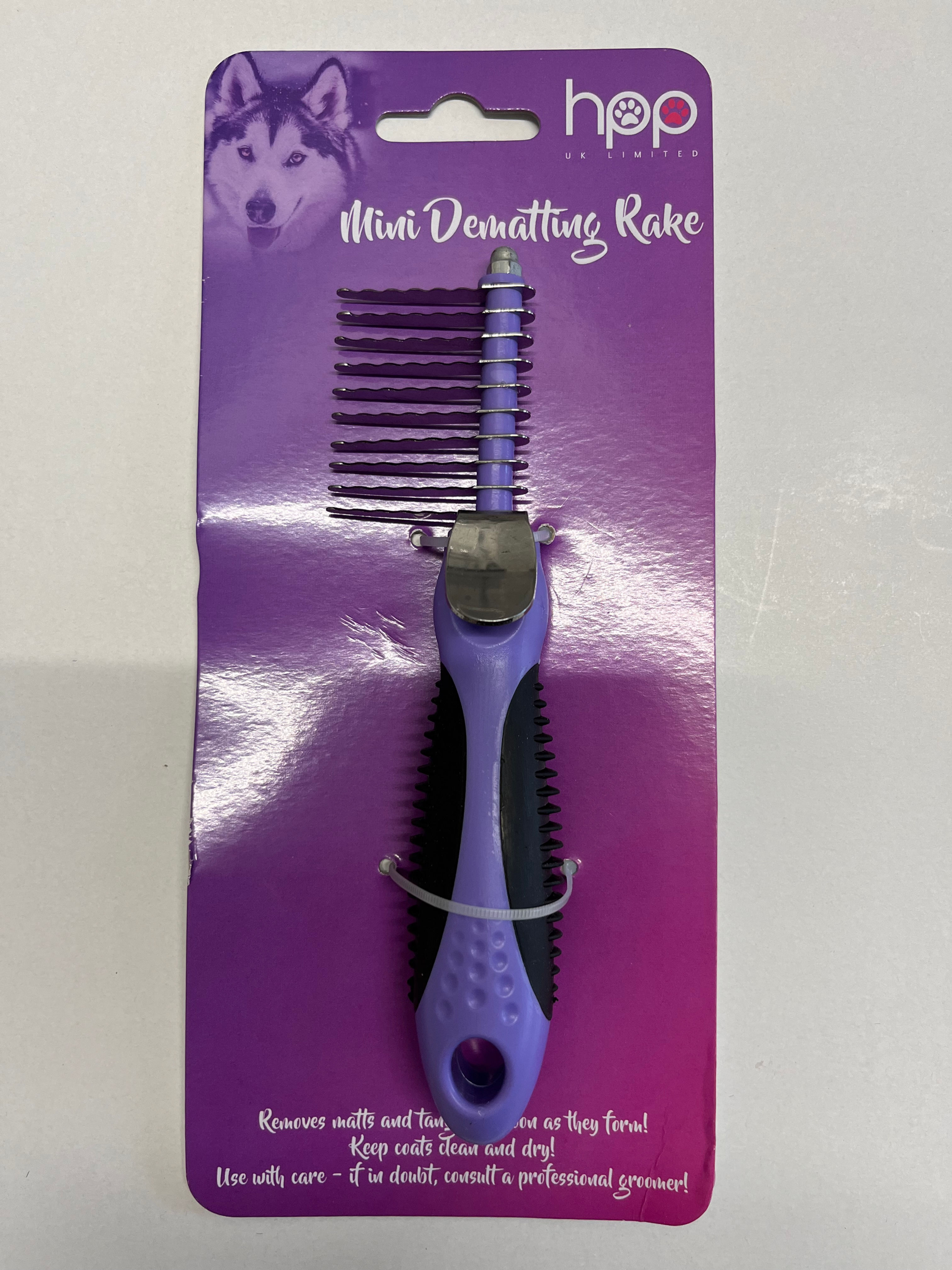 Mini Dematting Rake on purple packaging, Top Dog Show Supplies