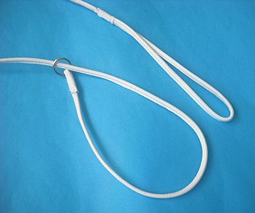 Thumbnail: White dog show leash with ring and loop. Blue background. Ancol Couplers.