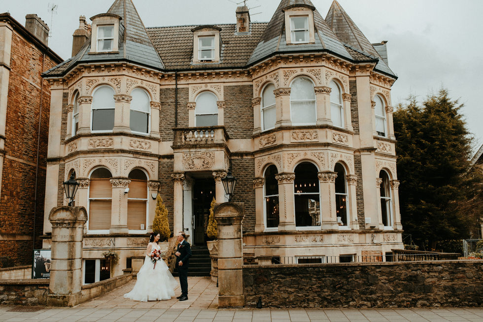 Waiting for the car, bride and father, Bristol wedding Photographer