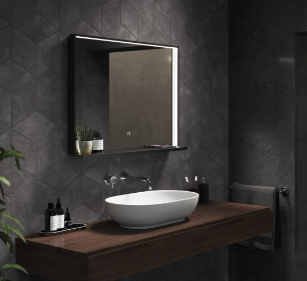 Sensio Hobart Colour Changing Matt Black LED Mirror with QI Charger - 800 x 600mm