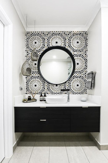 Geometric Feature Tile Vanity unit and countertop bowl