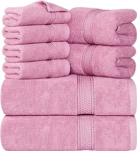 Utopia Towels 8 Piece Towel Set - 2 Bath Towels, 2 Hand Towels and 4 Washcloths Cotton Hotel Quality Super Soft and Highly Absorbent (Pink)