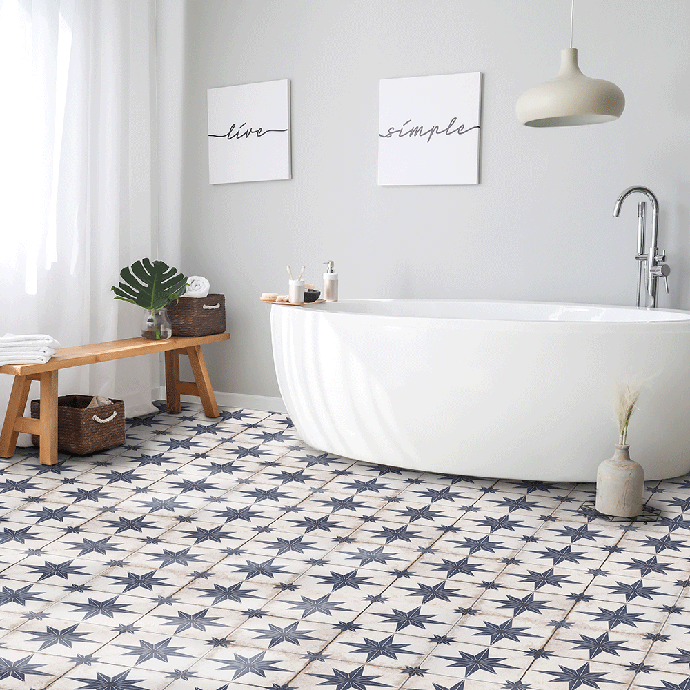 Quattro Star Blue Patterned Wall & Floor Tile - 450mm x 450mm