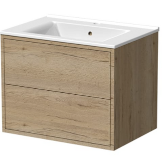 Wickes Tallinn Halifax Oak Push To Open Vanity Unit & Basin - 650 x 550mm