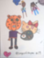 A side by side gallery image showing the "She Draws It, I Cook It" concept. On the left is an imaginative, colorful childhood drawing of a Chester Cheetah and Hello Kitty. On the right is a vibrant, professional photograph of the real life food creation cooked from scratch to perfectly mimic the shape and style of the sketch.