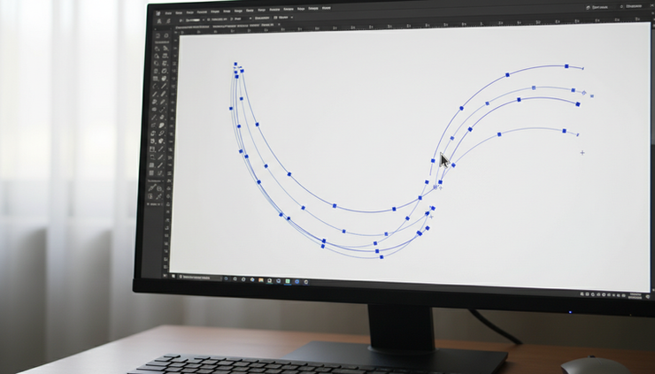 Close-up view of vector anchor points and curved paths on an Illustrator artboard