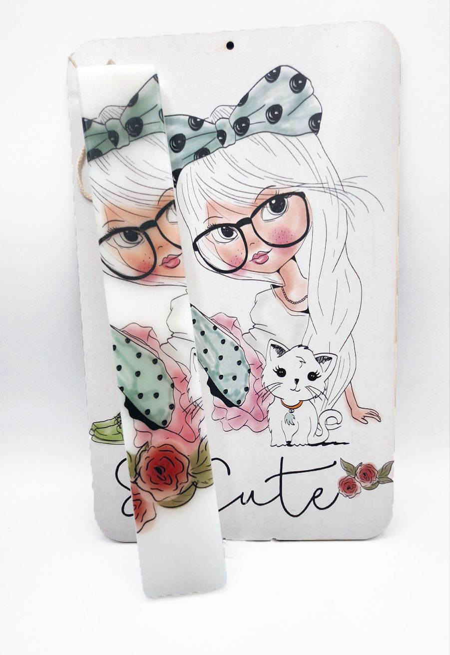 Girl & Kitten Candle with wall decor