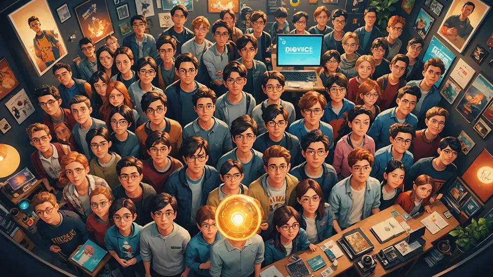 High angle view of a digital art illustration showcasing popular meme styles