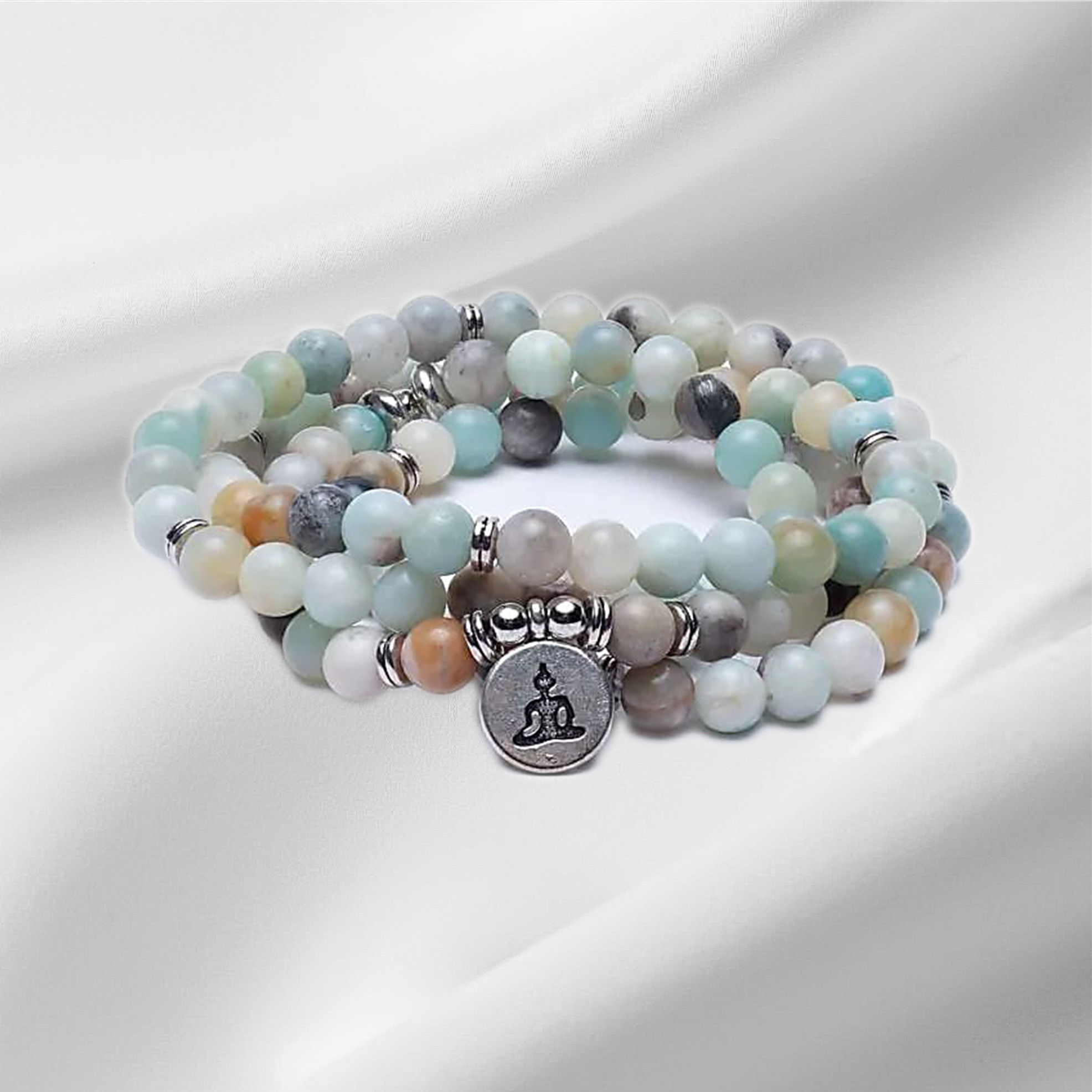 Mala Amazonit - elastisch - mit Buddha