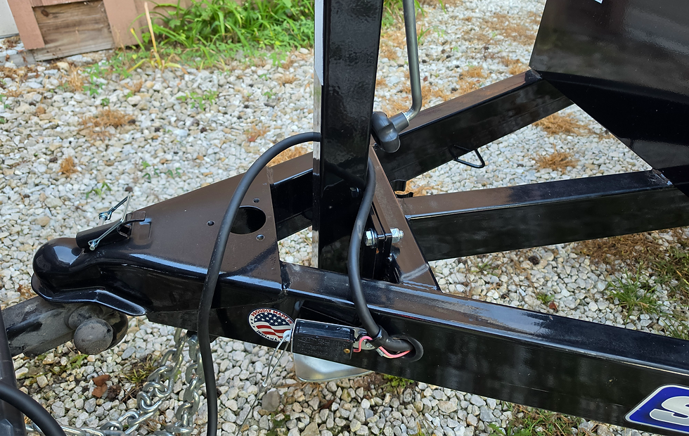 Coupler and safety chains on a Sure-Trac trailer tongue