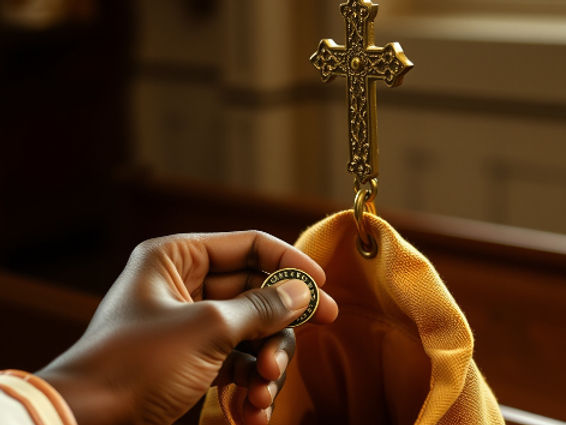 black hand putting a coin in offertory bag church.jpg