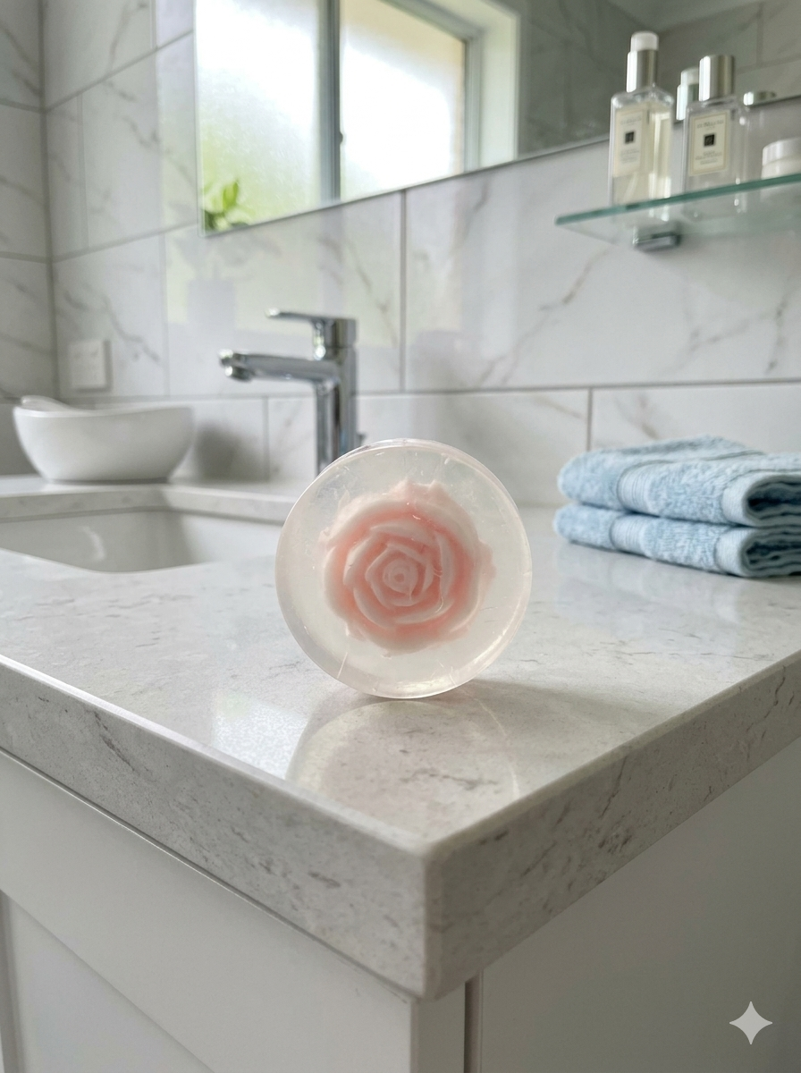 Rice with Goat Milk Lavender soap bar with rose design