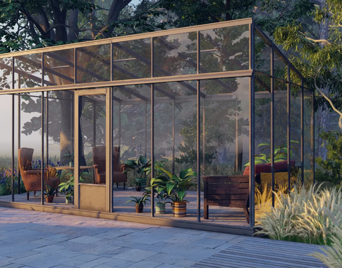 Freestanding greenhouse with pend roof