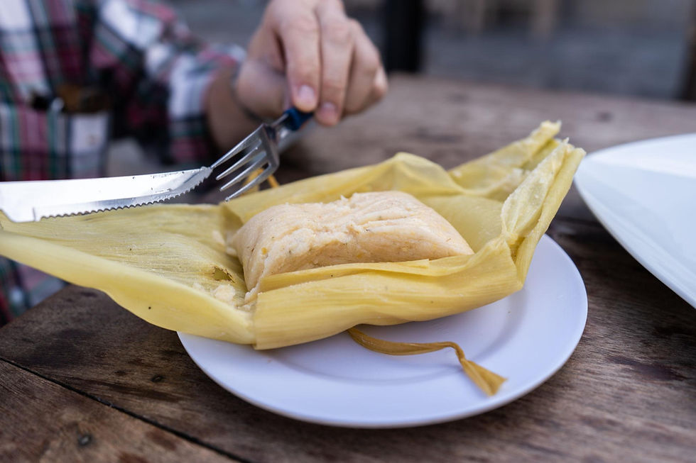 Tamale opened on a plate.