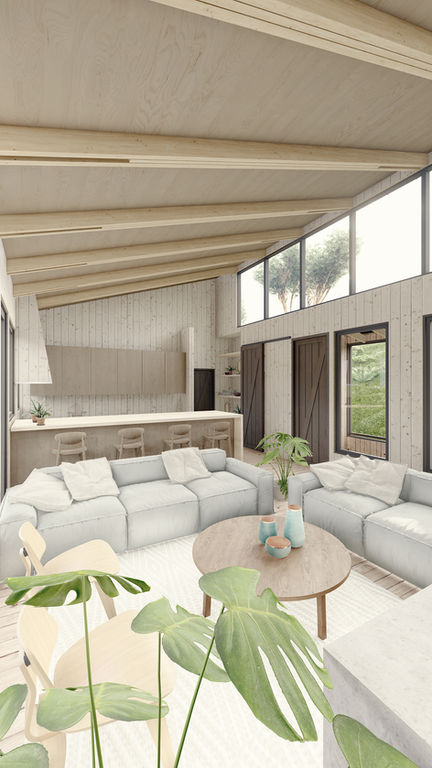 Render interior vertical 4 - Casa Quinched V2 - Chiloe - Ignacio Pizarro Arquitectura