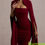 Thumbnail: Customized Classic Burgundy Jersey Evening Dress Sweetheart Long Sleeves Celebri