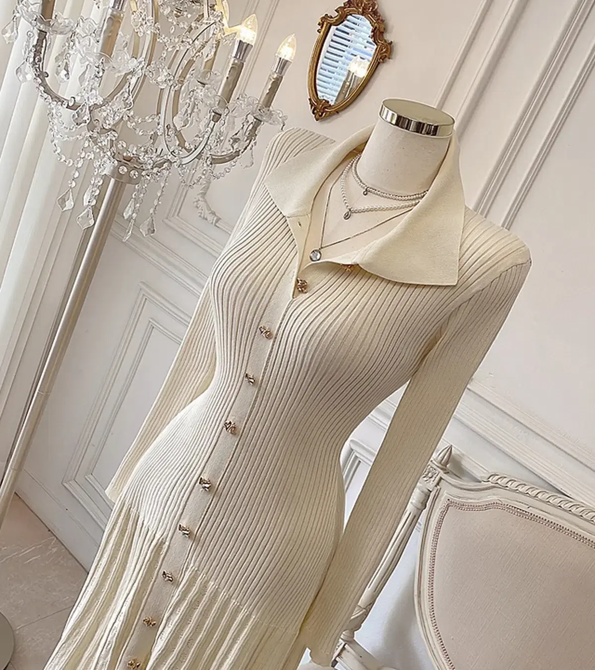 Retro Elegant Knitted Dress Women Long Sleeve Slim Single Breasted Bodycon Dress