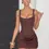 Thumbnail: Solid Pleated Sling Dress Square Neck Sleeveless Off-shoulder Waist Cinching Sli