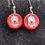 Thumbnail: Red Sea Glass and Owl Charm Dangle Earrings