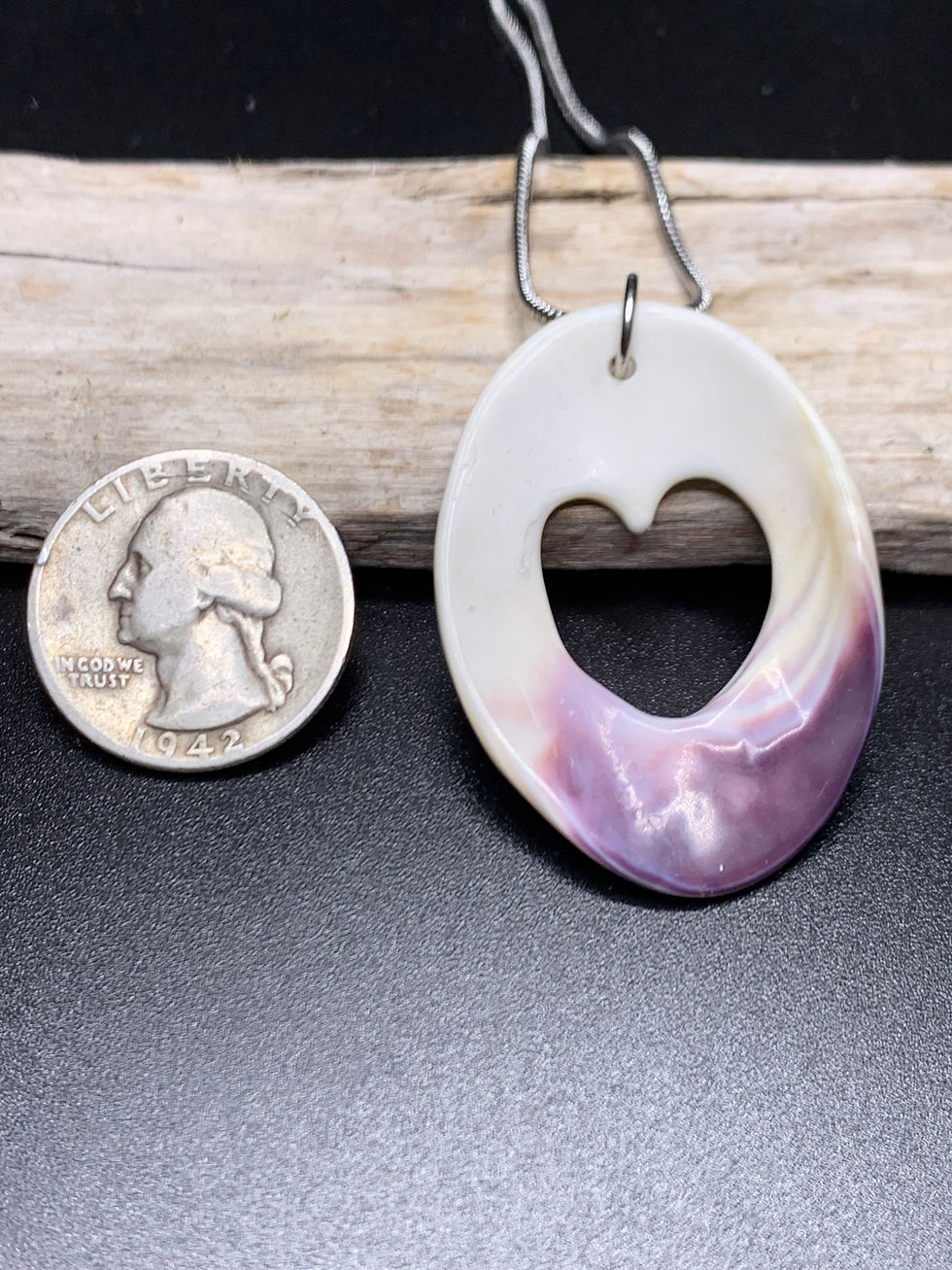 Thumbnail: Wampum Oval with Heart Cut Out Pendant Necklace