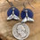 Thumbnail: Dark Blue Sea Glass Whales Tail Charm Dangle Earrings