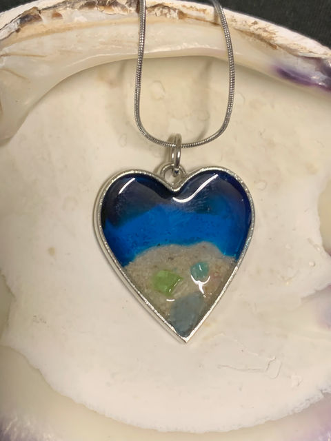 Beach Scene with Sea Glass Heart Necklace