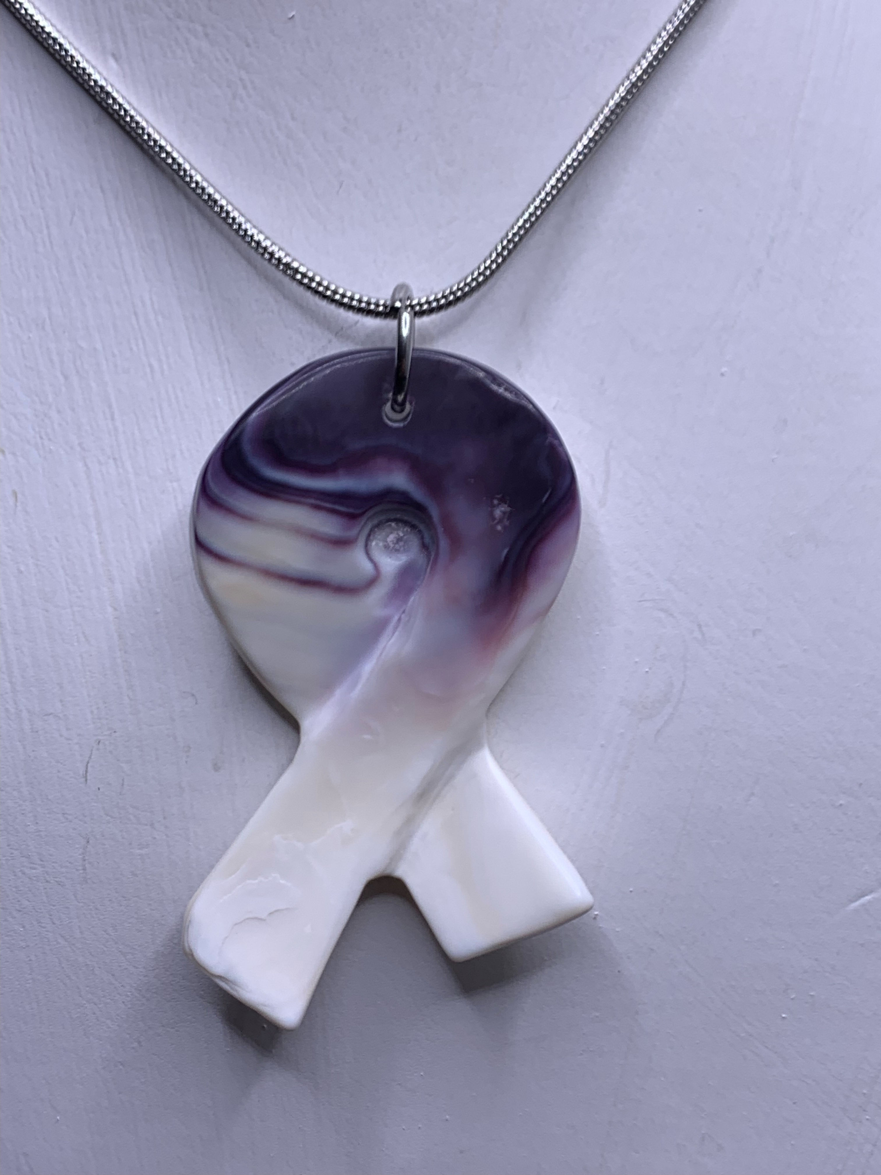 Wampum Cancer Awareness Ribbon Pendant Necklace