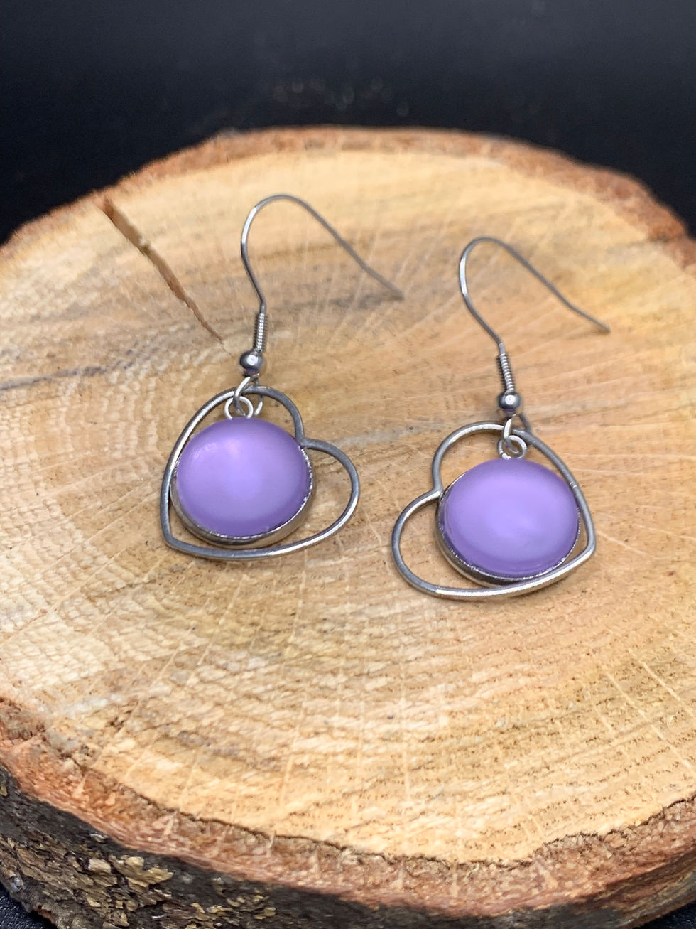 Thumbnail: Purple Sea Glass Heart Dangle Earrings