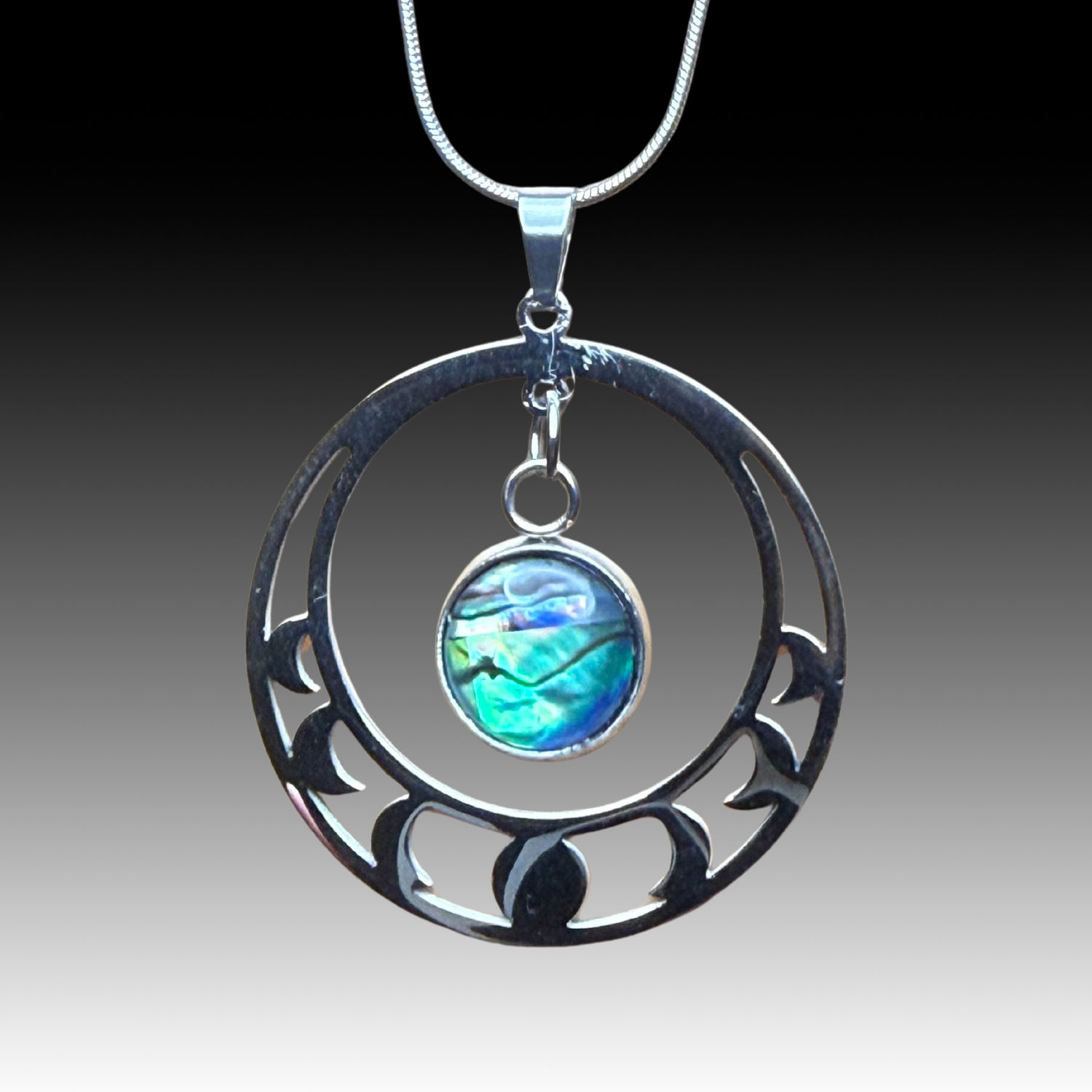 Phases of the Moon Pendant with Abalone Necklace