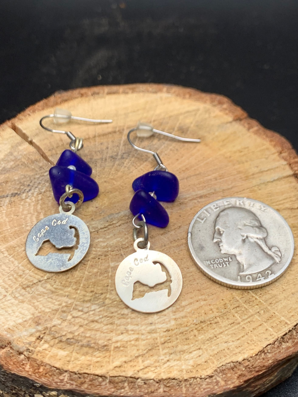 Thumbnail: Cape Cod Charm and Blue Sea Glass Dangle Earrings
