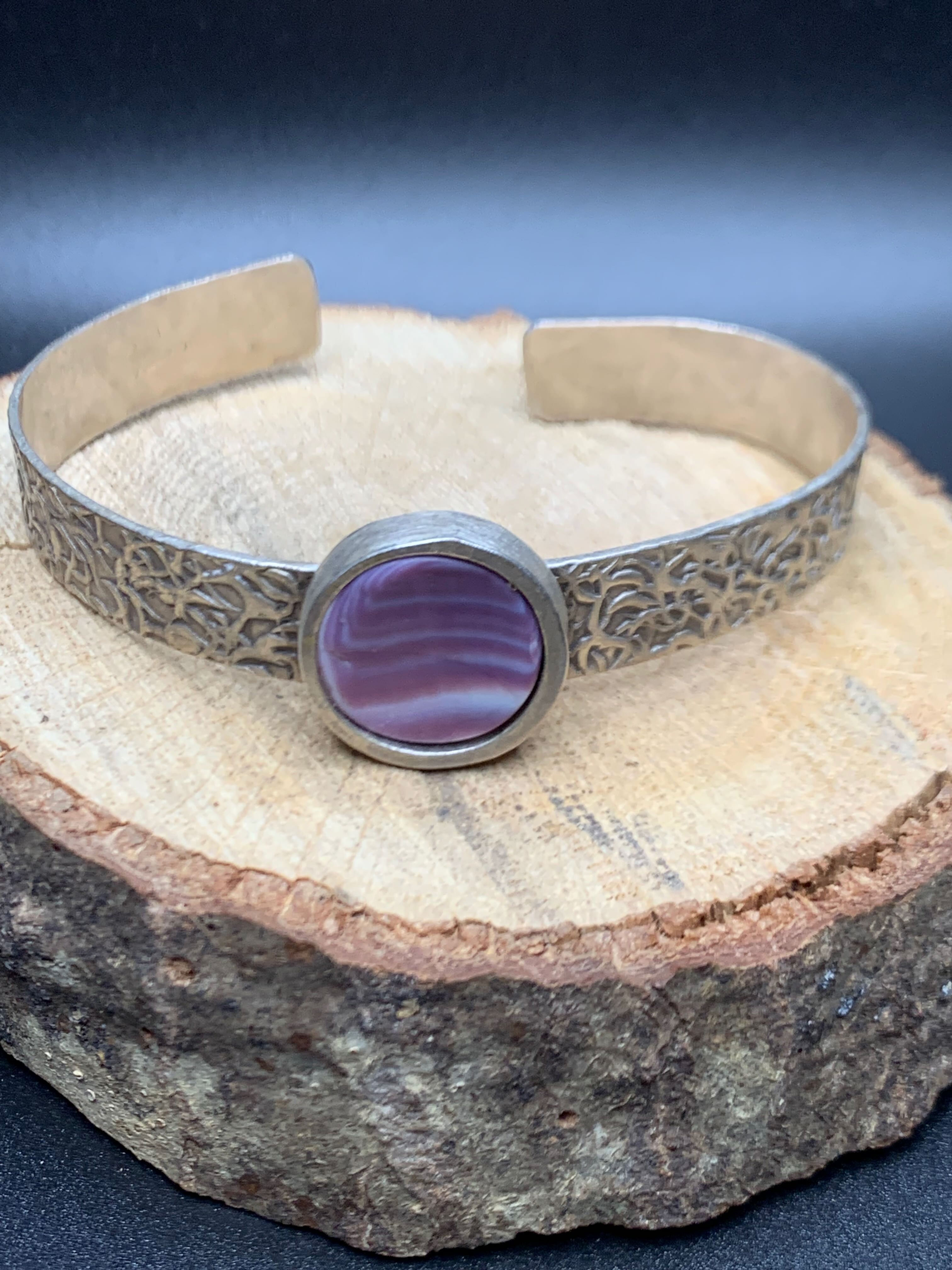 Adjustable Wampum Inlay Bracelet Hammered Antique Silver