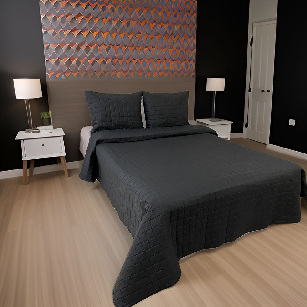 Lotus Siyah Çift Kişilik Kapitoneli Yatak Örtüsü