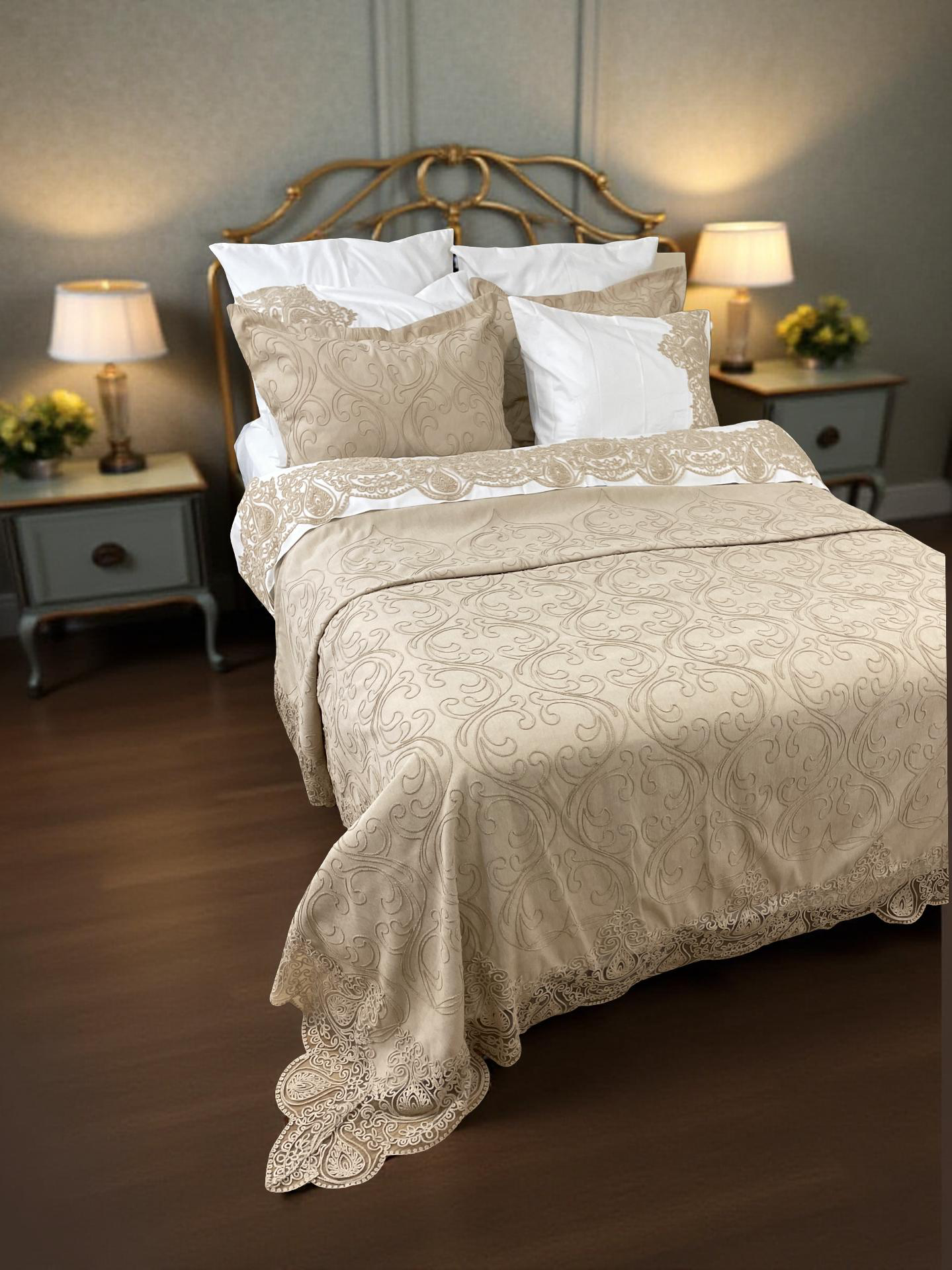 inci Yatak Örtüsü Pike Takımı Capuccino 9 Parça