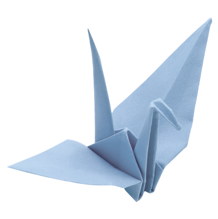 Blue origami crane symbol from the Fold Co brand identity created by GORE