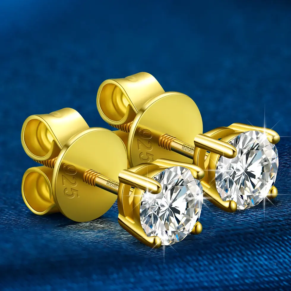 Thumbnail: 18K Gold Plated 925 Sterling Silver VVS Moissanite Diamond Stud Earrings