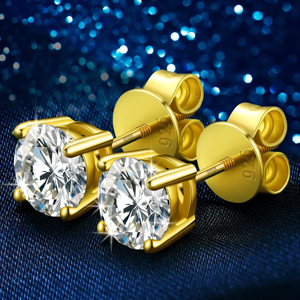 Thumbnail: 18K Gold Plated 925 Sterling Silver VVS Moissanite Diamond Stud Earrings