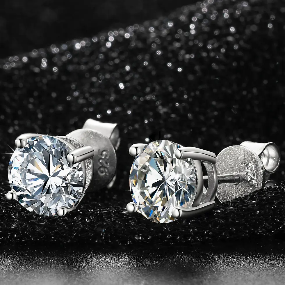 Thumbnail: 18K Gold Plated 925 Sterling Silver VVS Moissanite Diamond Stud Earrings