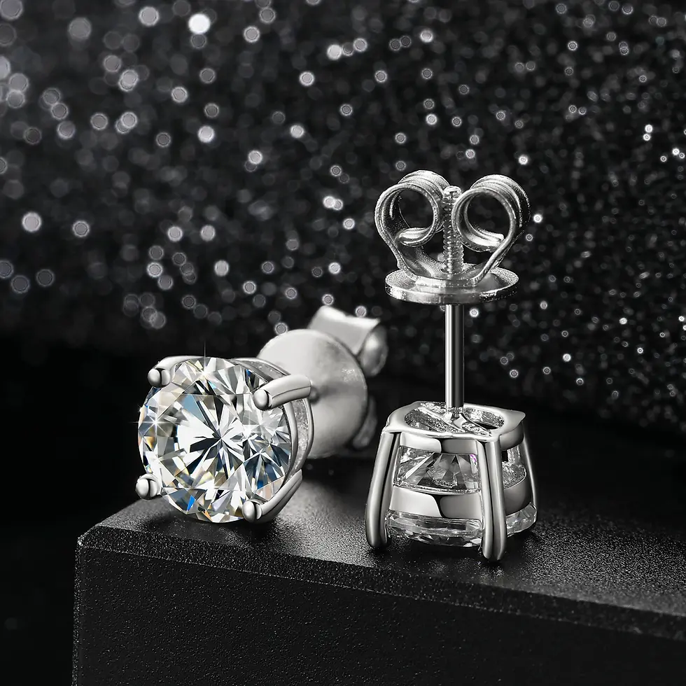 Thumbnail: 18K Gold Plated 925 Sterling Silver VVS Moissanite Diamond Stud Earrings